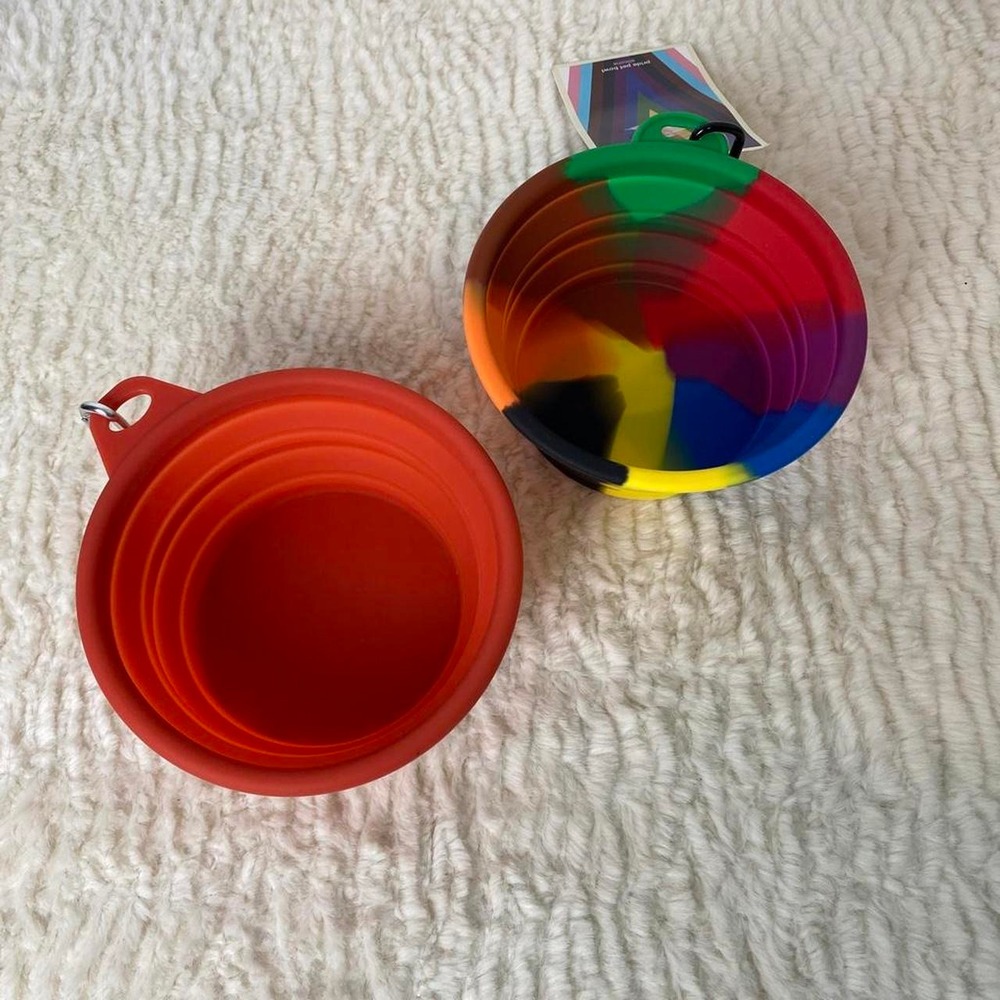 Collapsible Silicone Pet Bowls Food & Water Travel Large Size Colorful with Clip